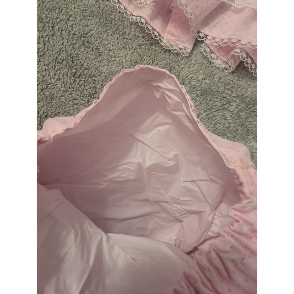 Vintage Baby Girl 3-6 mos Dress Puff Sleeve Waterproof Bottoms Pink Lace - Picture 5 of 6